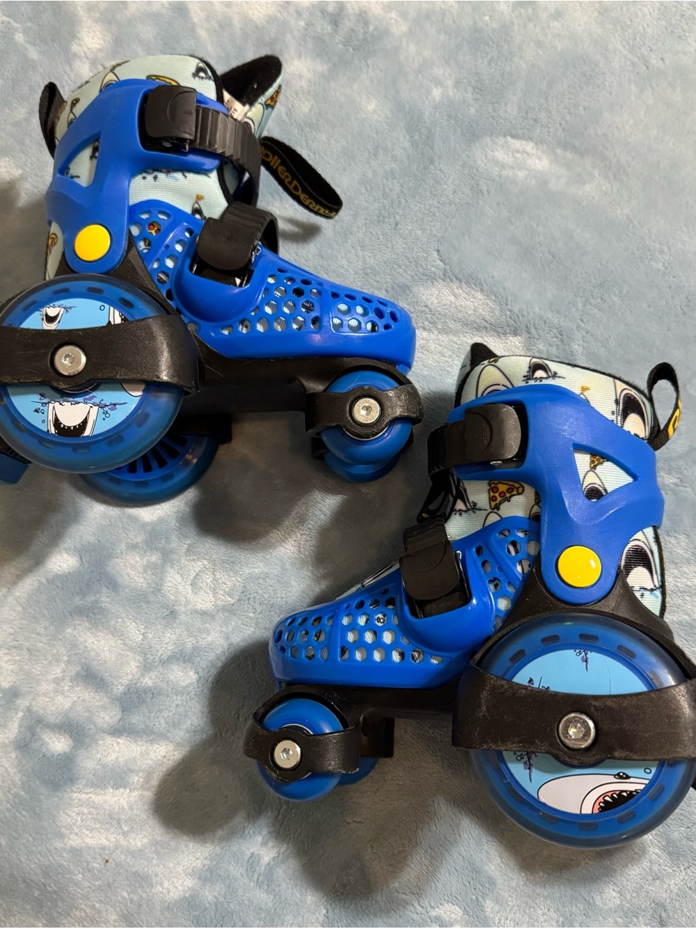 Blue Kids Adjustable Roller Skates with Shark Print